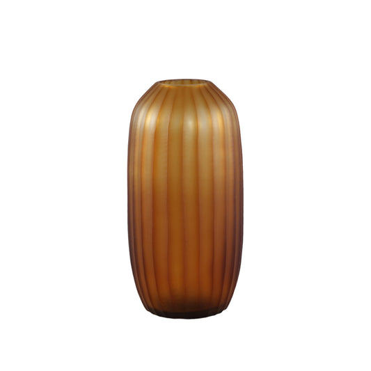 Lavanya Bruine Geslepen Glazen Vaas Rond Geribfeld Hoog 30.5x15.5x15.5 cm