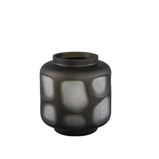 Azize Green Carved Glass Round Vase On Base S