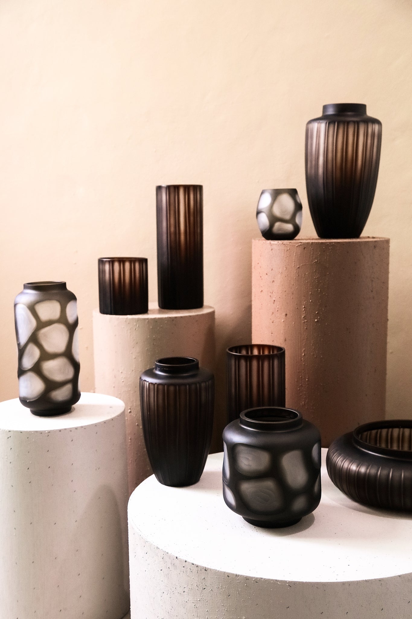 Linesa Brown Carved Glass Shaped Vase Matt S