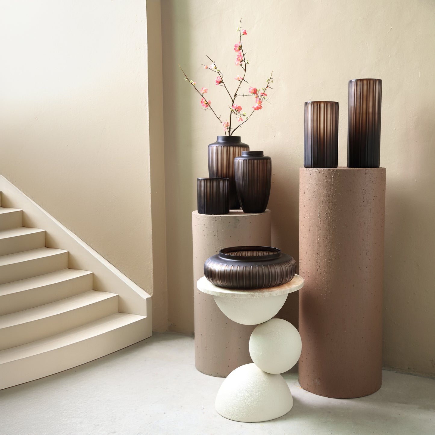 Linesa Brown Carved Glass Round Vase Matt Finish S