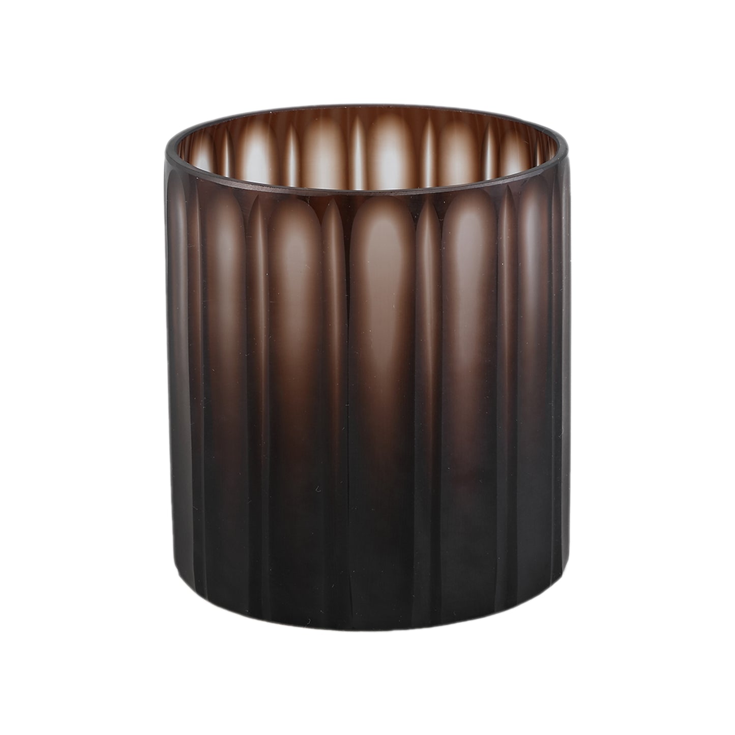 Linesa Bruine Geslepen Glazen Vaas Rond Mat Afwerking S 15x14x14 cm