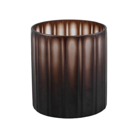 Linesa Bruine Geslepen Glazen Vaas Rond Mat Afwerking S 15x14x14 cm
