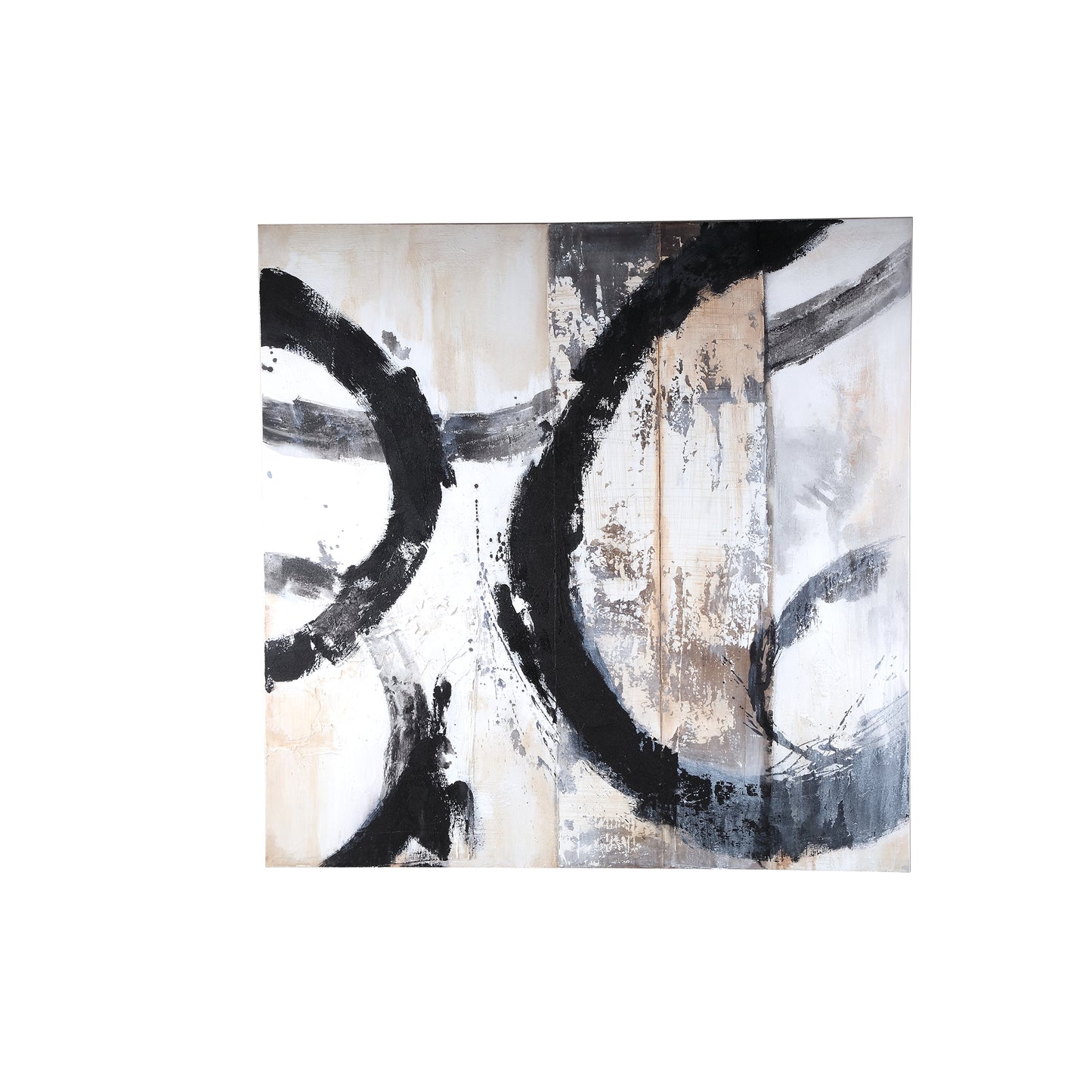Jor Zwart Doek Cirkel Geschilderd Wandpaneel Vierkant 120x120x4 cm