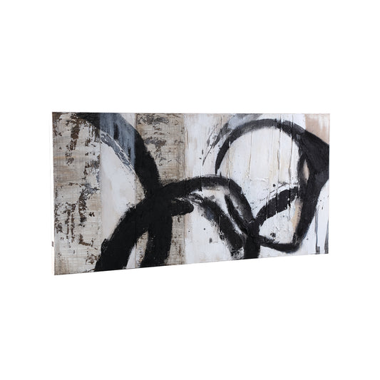 Jor Zwart Canvas Cirkel Geschilderd Wandpaneel Rechthoek 60x120x3.5 cm