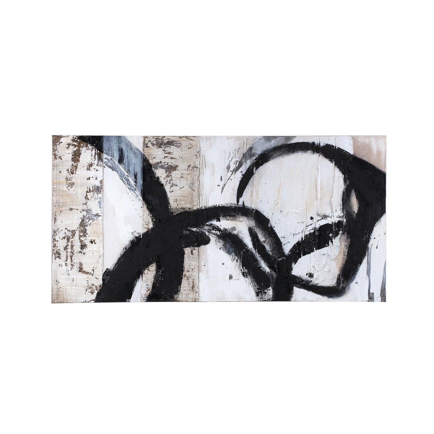 Jor Zwart Canvas Cirkel Geschilderd Wandpaneel Rechthoek 60x120x3.5 cm