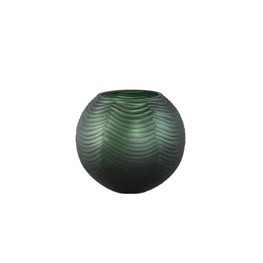 Elichi Groen Rond Glazen Vaas Laag Set van 2 - 2 Sets 17.5x20x20 cm