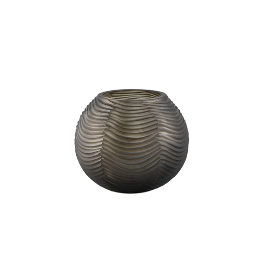Elichi Bruin Rond Glazen Vaas Laag Set van 2 - 2 Sets 17.5x20x20 cm