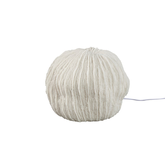 Graeme White Poly Round Coral LED Lamp Ribbed