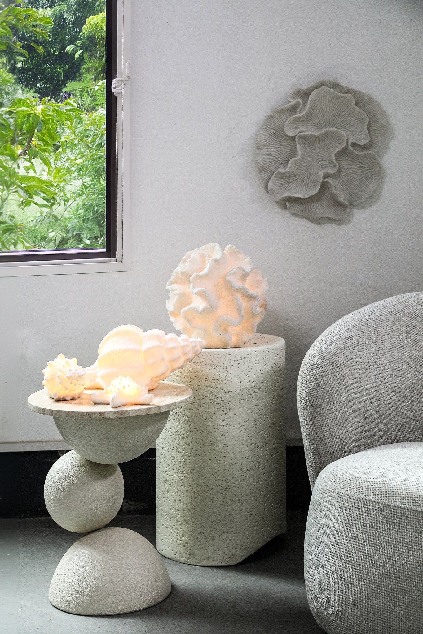 Graeme White Poly Shell Shaped LED Lamp S