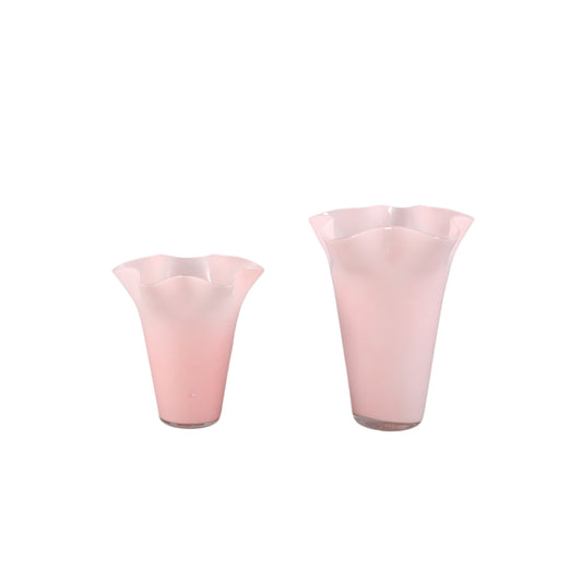 Macarena Light Pink Glass Round Vase Wavy High L
