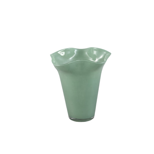 Macarena Groen Glazen Vaas Rond Golvend Set van 6 Stuks - 6 Sets 18.5x17x17 cm