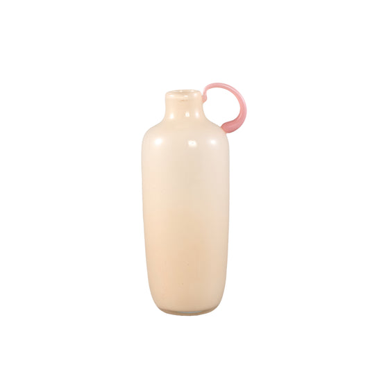 Sibyl Crème Glazen Vaas Rond Met Roze Handvat - Set Van 6 Stuks - 6 Sets 19x9x9 cm
