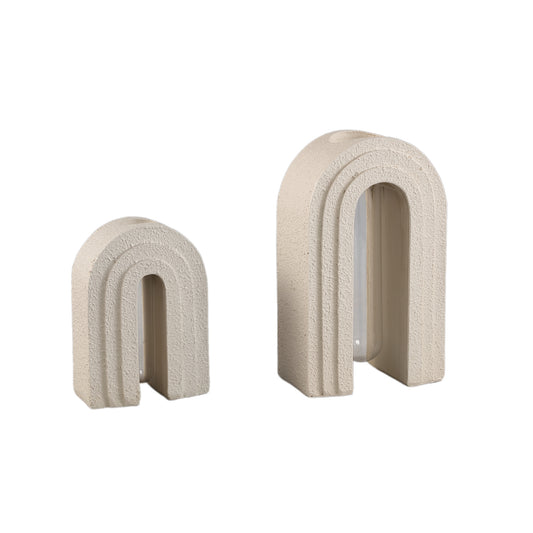 Abigail Crème Plantenbak Met Glazen Buisje Strik Set van 2 - 2 Sets 25x15x9 cm