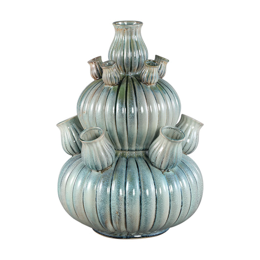 Nolou Turquoise Ceramic Tulip Vase Ribbed Round L