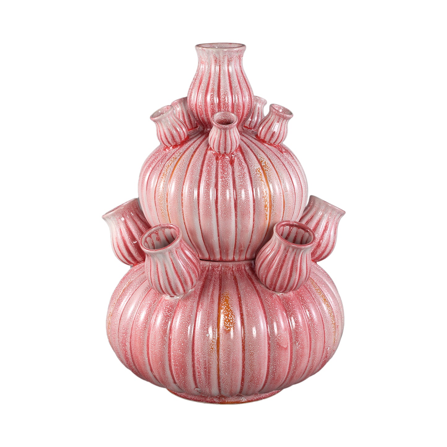 Nolou Roze Keramische Tulp Vaas Geribd Rond L 62x41.5x41.5 cm