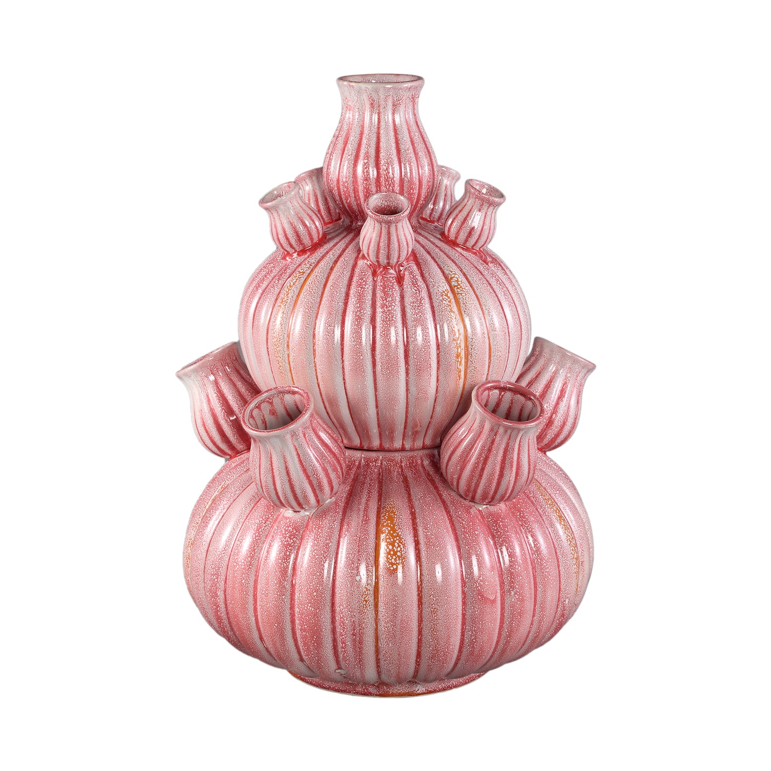 Nolou Roze Keramische Tulp Vaas Geribd Rond L 62x41.5x41.5 cm