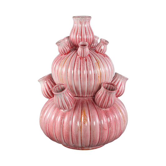 Nolou Roze Keramische Tulp Vaas Geribd Rond L 62x41.5x41.5 cm