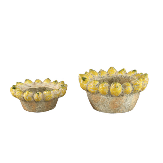 Fruitsy Gele Ronde Terracotta Schaal Citroen Set Van 4 - 4 Sets 15x30x30 cm