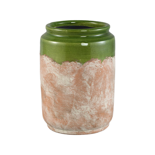 Breffni Green Round Terra Pot Glazed Top L