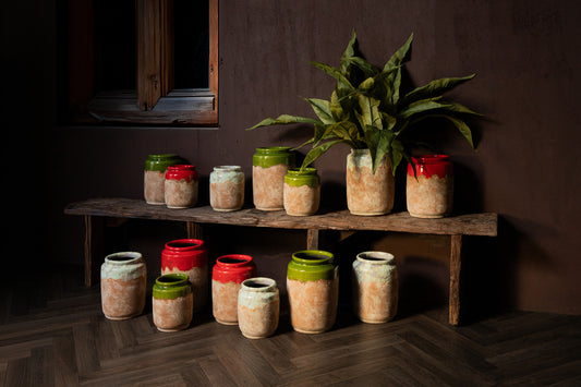 Breffni Green Round Terra Pot Glazed Top L