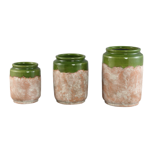 Breffni Groen Ronde Keramische Pot Met Glazen Deksel Set Van 4 Stuks - 4 Sets 29x21x21 cm