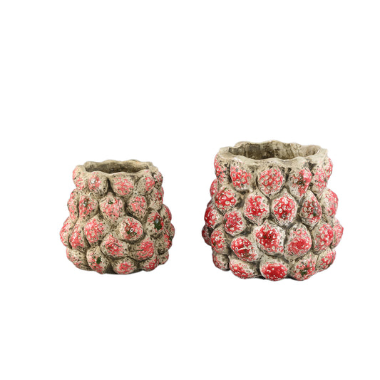 Fruitsy Rode Ronde Terra Pot Aardbei Afwerking L - Set van 2 - 2 Sets 23x25.5x25.5 cm