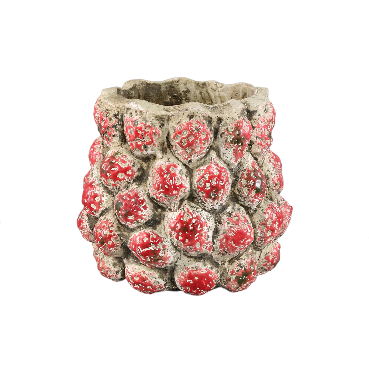 Fruitsy Rode Ronde Terra Pot Aardbei Afwerking L - Set van 2 - 2 Sets 23x25.5x25.5 cm