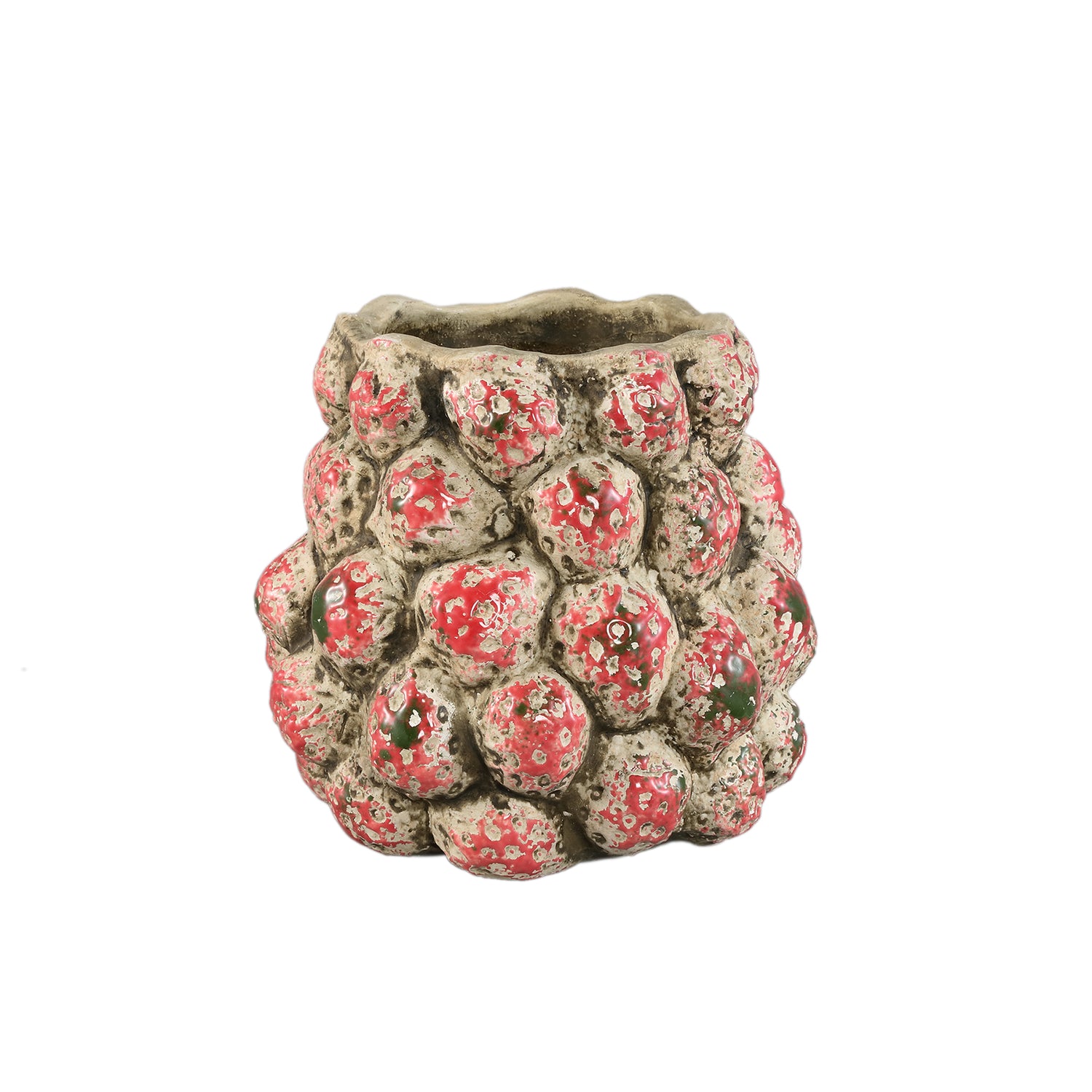 Fruitsy Rode Ronde Terracotta Pot Aardbei Set van 4 Stuks - 4 Sets 20.5x21.5x21.5 cm