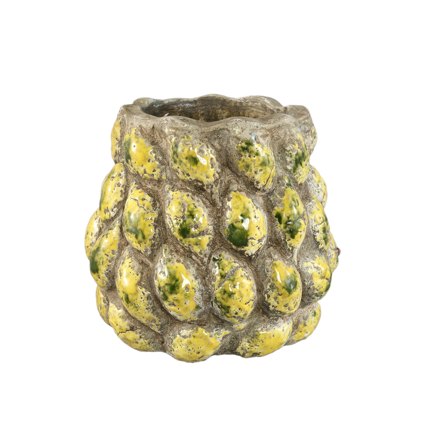 Fruitsy Gele Ronde Terracotta Pot Citroen Finish S – Set van 4 - 4 Sets 20.5x21.5x21.5 cm