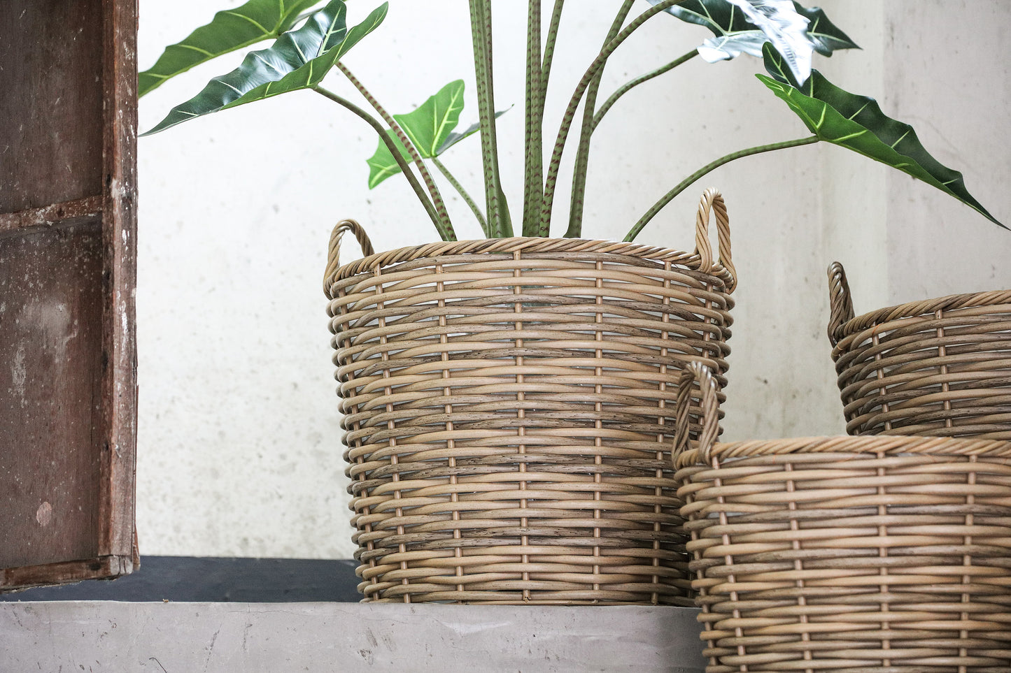 Jezzelle Natural PE  Woven Basket High Set Of 3
