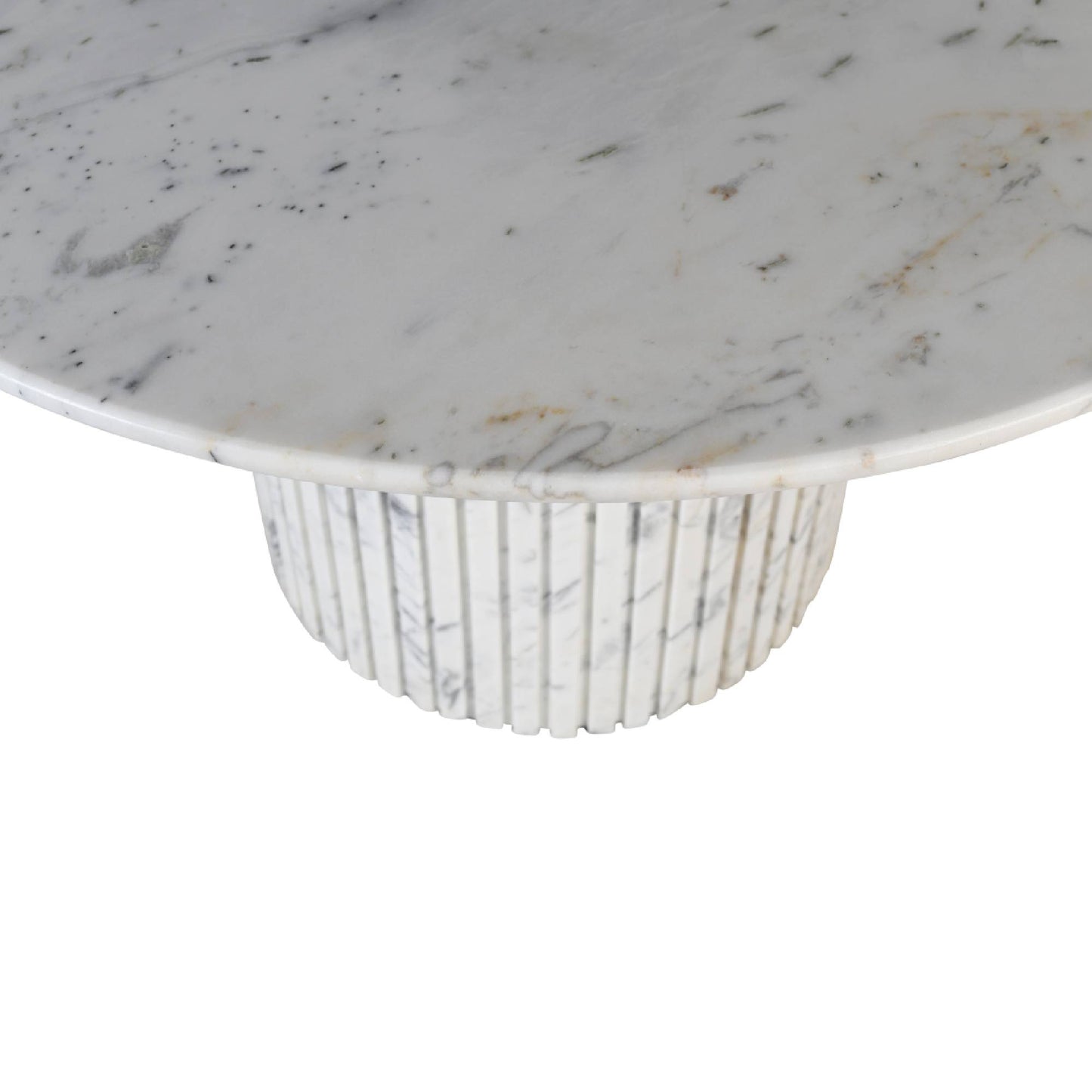 Neelim Wit Marmeren Eettafel Geribd Onderstel Rond 76x122x122 cm