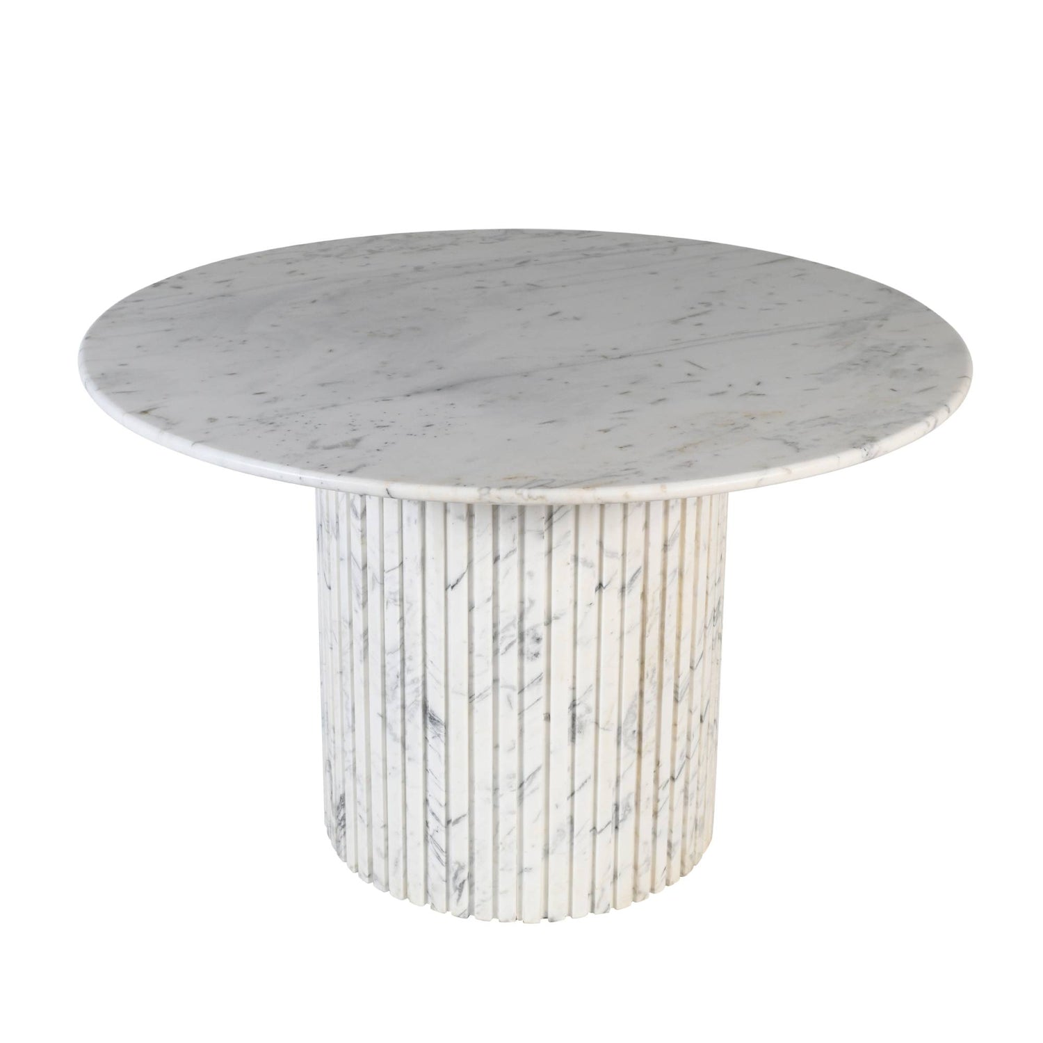 Neelim Wit Marmeren Eettafel Geribd Onderstel Rond 76x122x122 cm