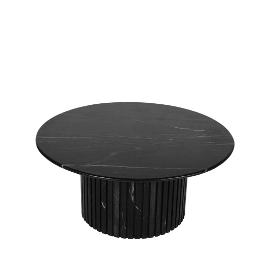 Neelim Black Marble Coffee Table Ribbed Base Round