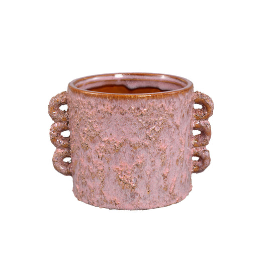 Nowreen Roze Keramische Ronde Pot Ruwe Afwerking M 11x16x12 cm