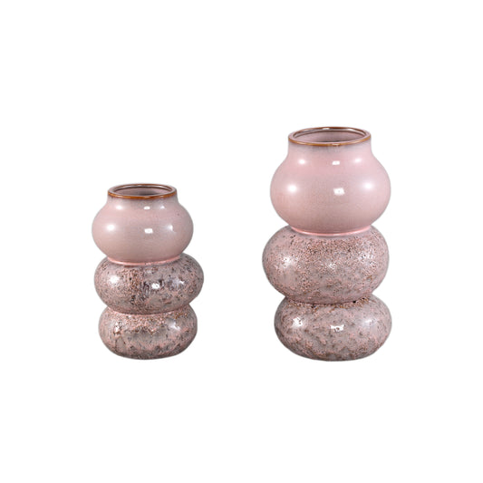 Concetta Roze Keramische Ronde Bulby Pot Rough Set van 6 Stuks L - 6 Sets 26x15x15 cm