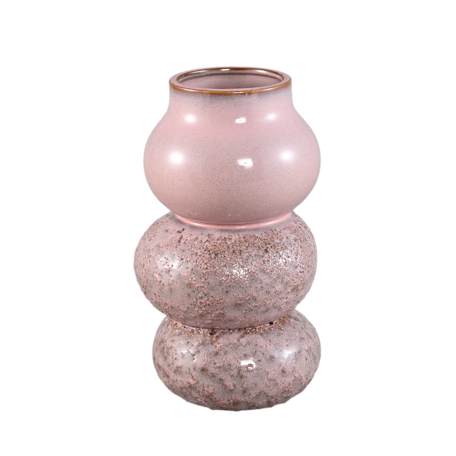 Concetta Roze Keramische Ronde Bulby Pot Rough Set van 6 Stuks L - 6 Sets 26x15x15 cm