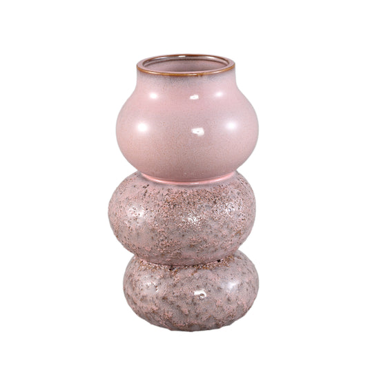 Concetta Roze Keramische Ronde Bulby Pot Rough Set van 6 Stuks L - 6 Sets 26x15x15 cm