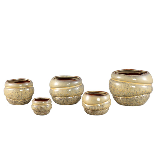 Jordanna Gele Keramische Ronde Pot Met Lagen XL Set van 6 Stuks - 6 Sets 16.5x22x22 cm
