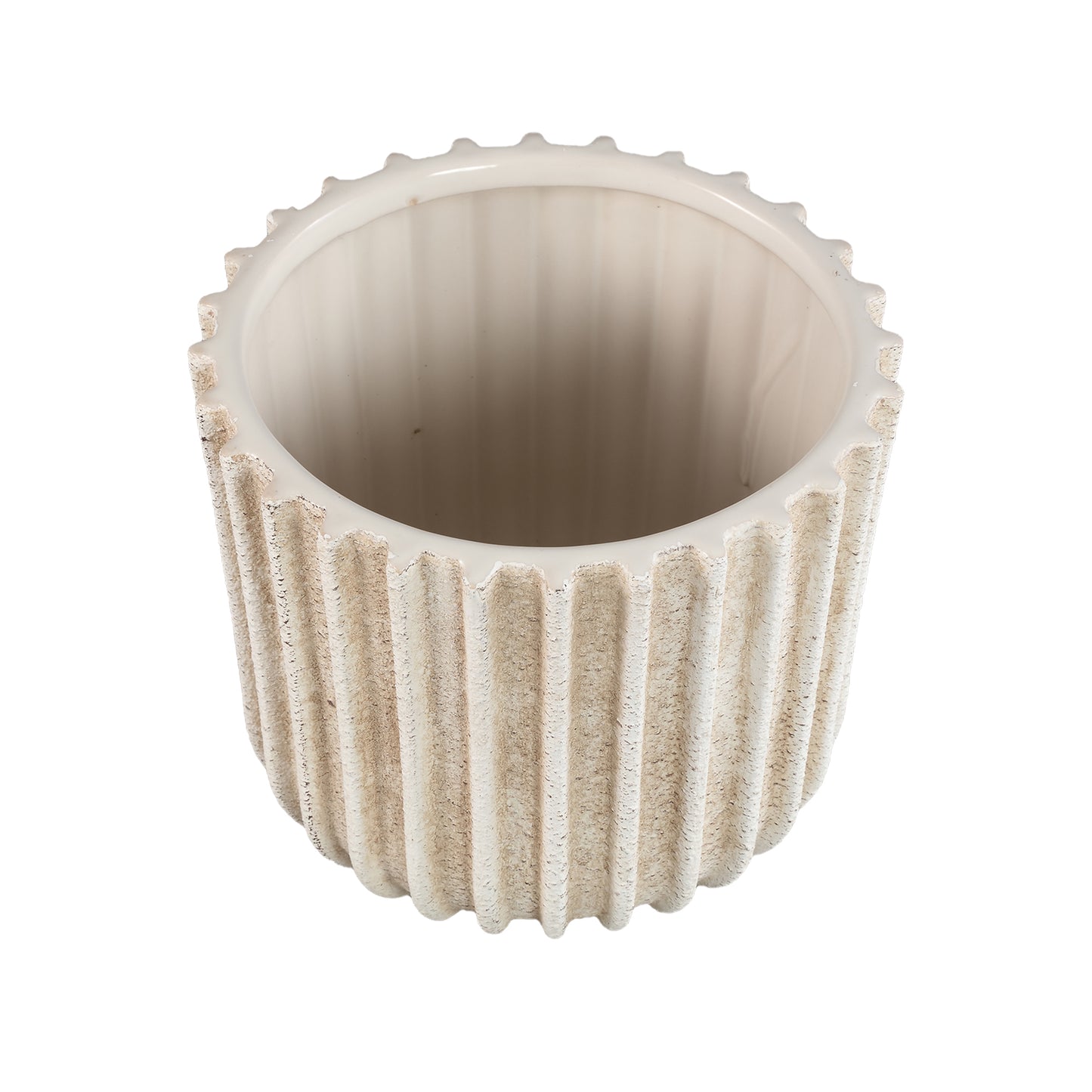 Ghada Cream Ceramic Round Pot With Lines XL