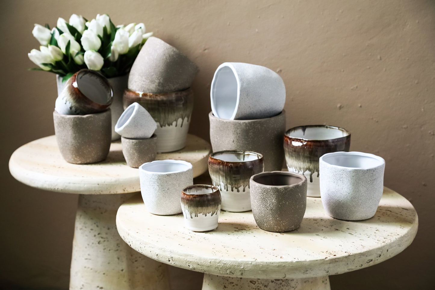 Anaraa Beige Ceramic Round Pot XL