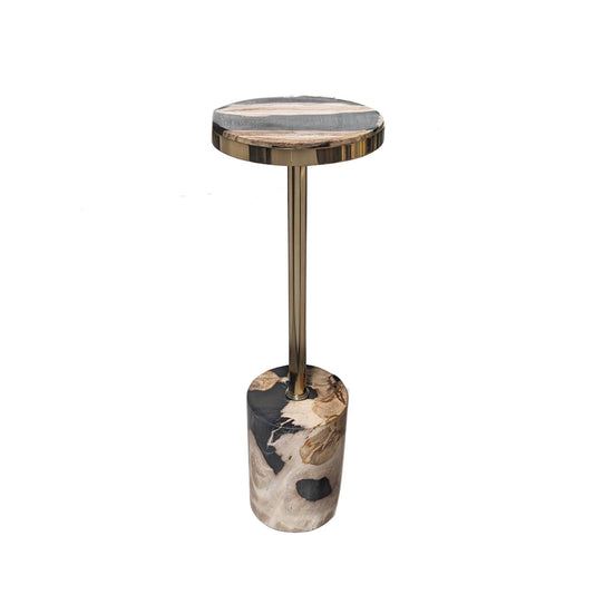 Mody Zwarte Bijzettafel Met Versteend Hout Op Voet Rond 64x21x21 cm