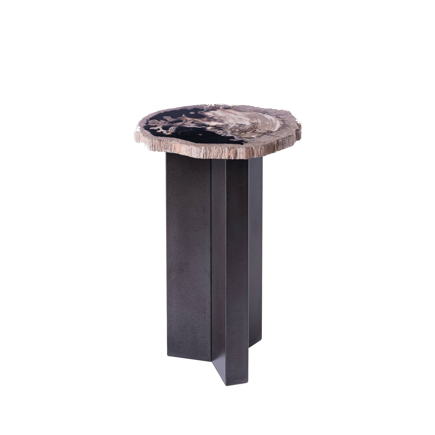 Jisse Zwarte Bijzettafel met Versteend Hout en Gedraaide Basis 53x30x35 cm