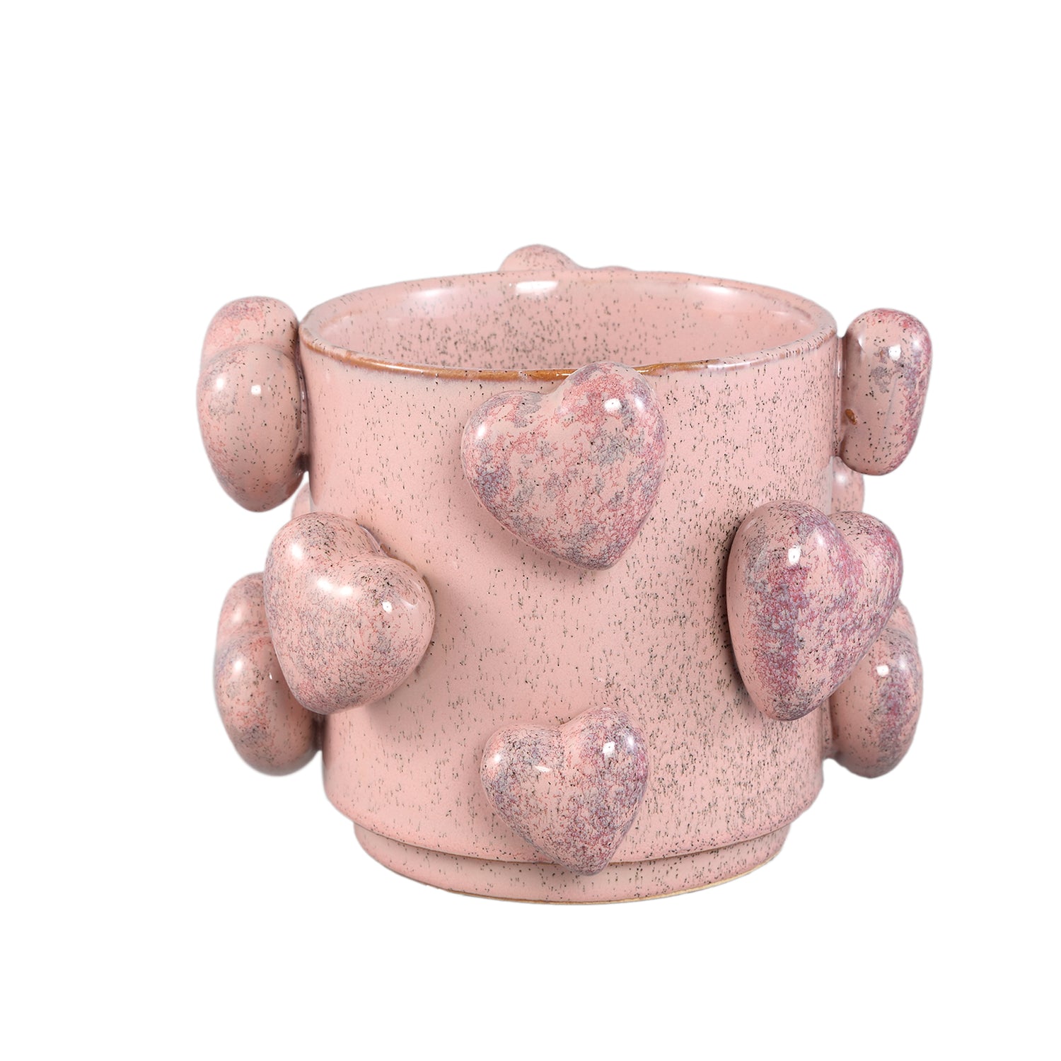Valentin Roze Keramische Pot Set Van 4 3D Hartjes Laag M - 4 Sets 14x19x19 cm