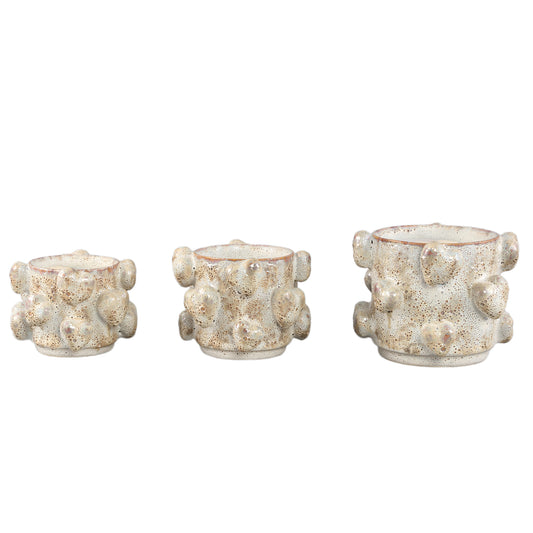 Valentin Crème Rauwe Keramische Pot met 3D Hartjes Laag - Set van 2 - 2 Sets 17x22x21.5 cm