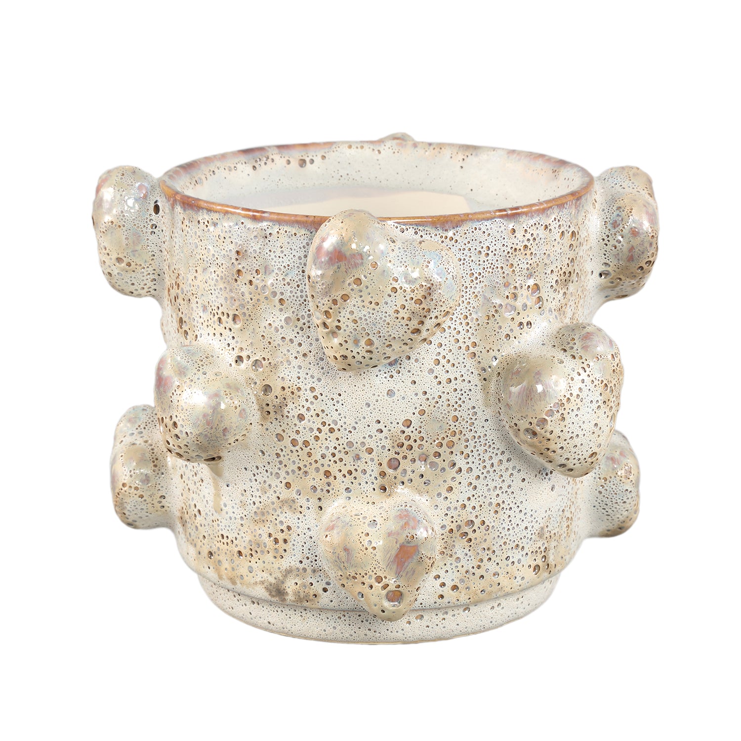 Valentin Crème Rauwe Keramische Pot met 3D Hartjes Laag - Set van 2 - 2 Sets 17x22x21.5 cm