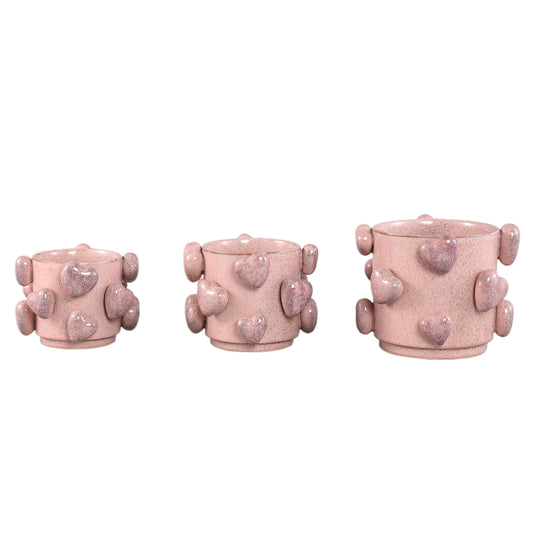 Valentin Roze Keramische Pot Met 3D Hartjes Set Van 2 - 2 Sets 17x22x21.5 cm
