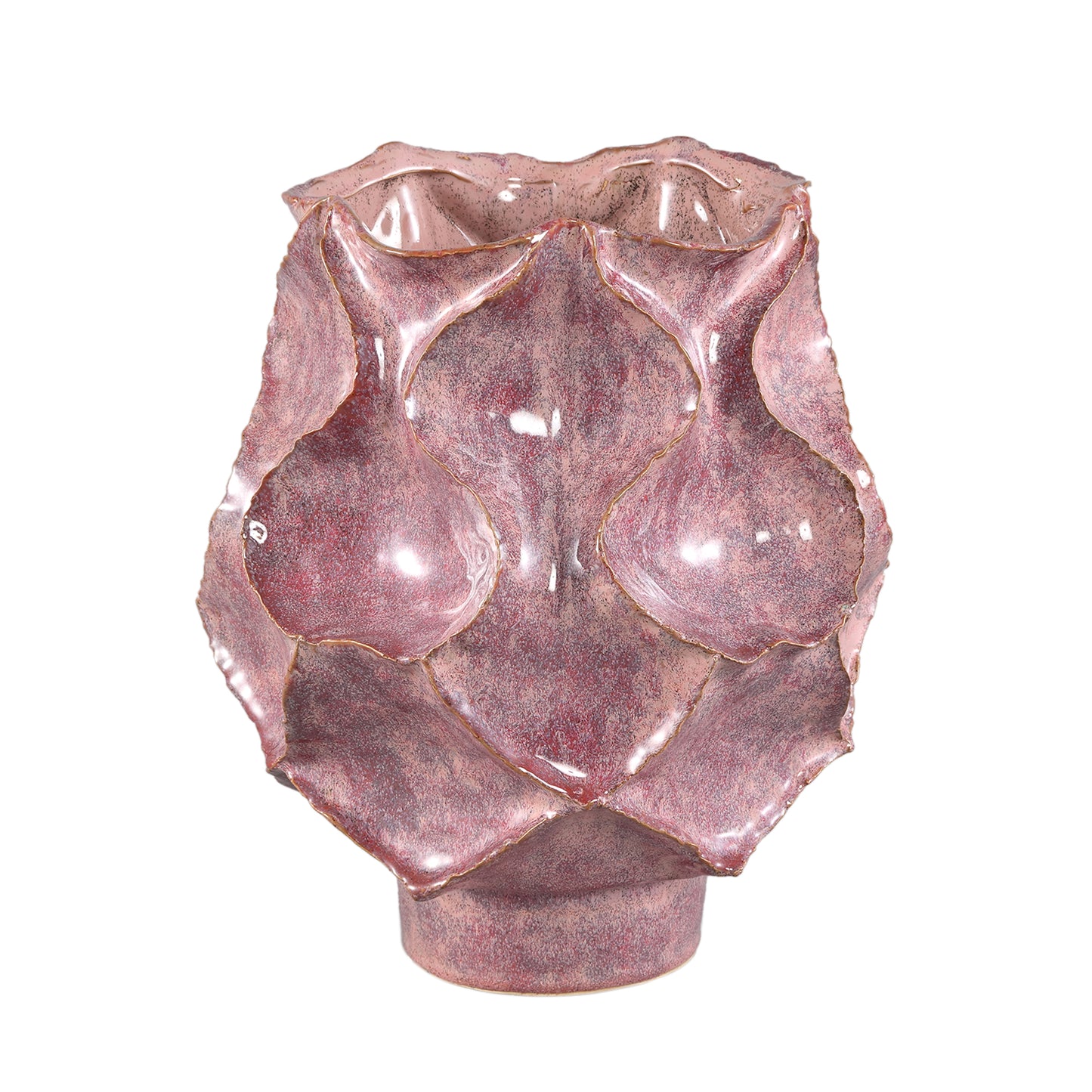 Cu Pink Ceramic Pot Irregular Dented On Foot L