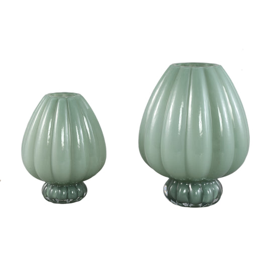 Syamer Groen Melkglas Vaas Geribbd Op Voet Set Van 4 - 4 Sets 27x21x21 cm