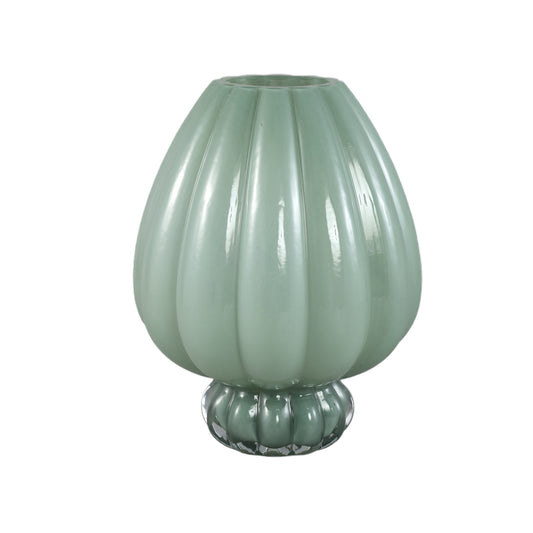 Syamer Groen Melkglas Vaas Geribbd Op Voet Set Van 4 - 4 Sets 27x21x21 cm