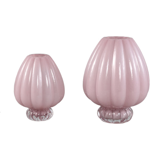 Syamer Roze Melkglas Vaas Geribbd Op Voet L Set Van 4 Stuks - 4 Sets 27x21x21 cm